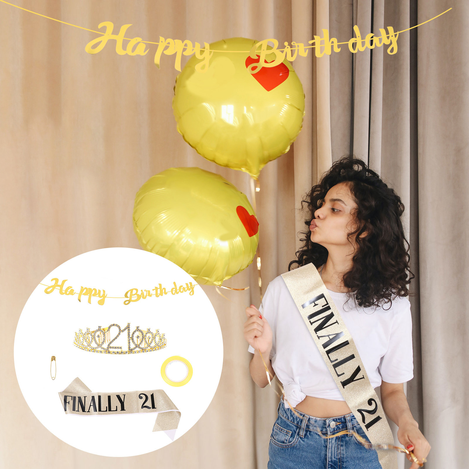 1Set Birthday Crown Sash Banne - đánh giá và giá Birthday Sash Glitter